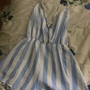 Beautiful White & Blue Sleeveless Romper